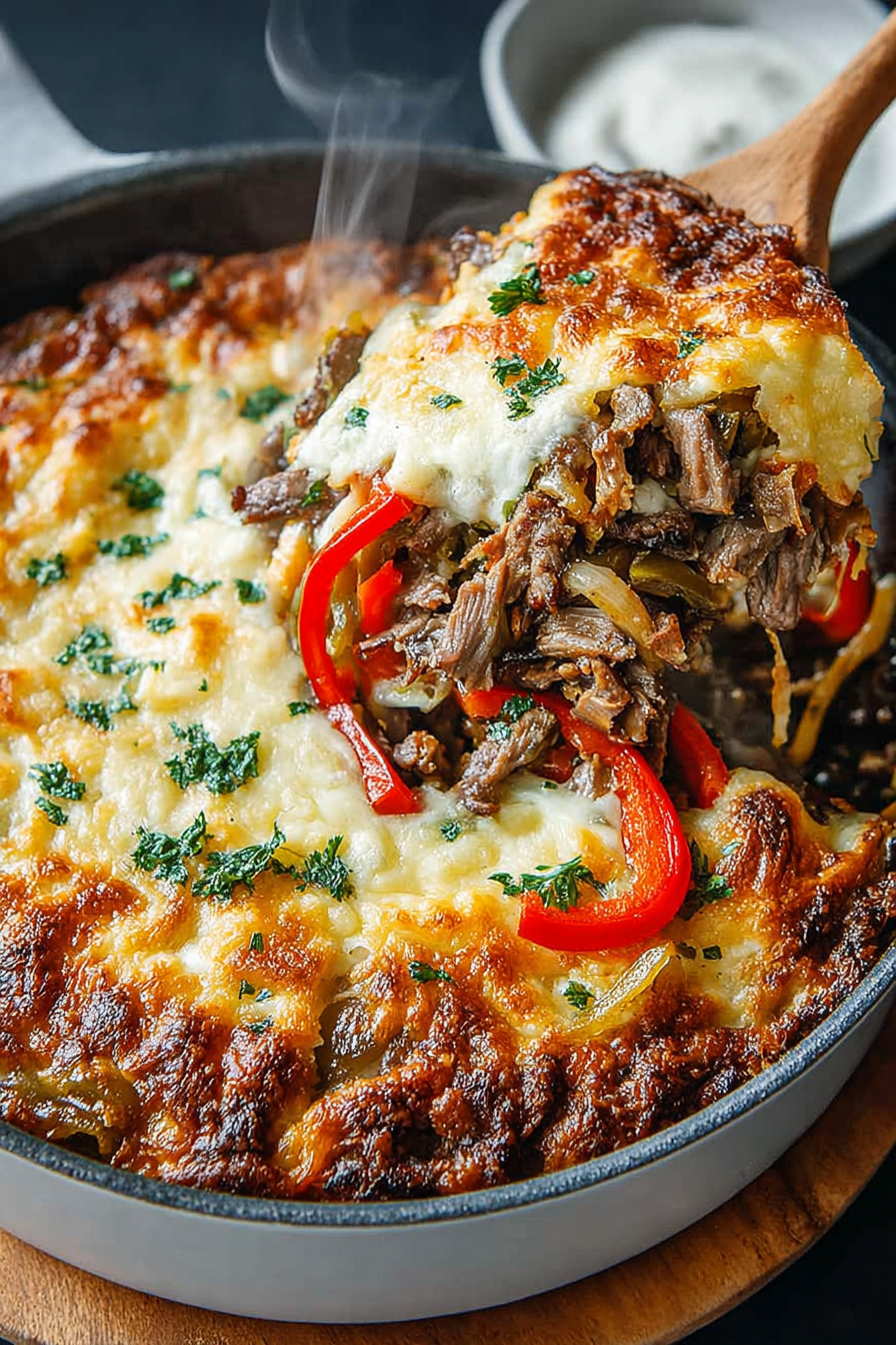 Rezept für käsigen Philly Cheesesteak-Auflauf mit wenig Kohlenhydraten image 2