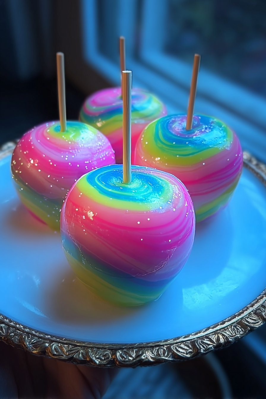 Im Dunkeln leuchtende Zuckeräpfel mit Zuckerwattewirbel – ein magischer Leckerbissen! image 2