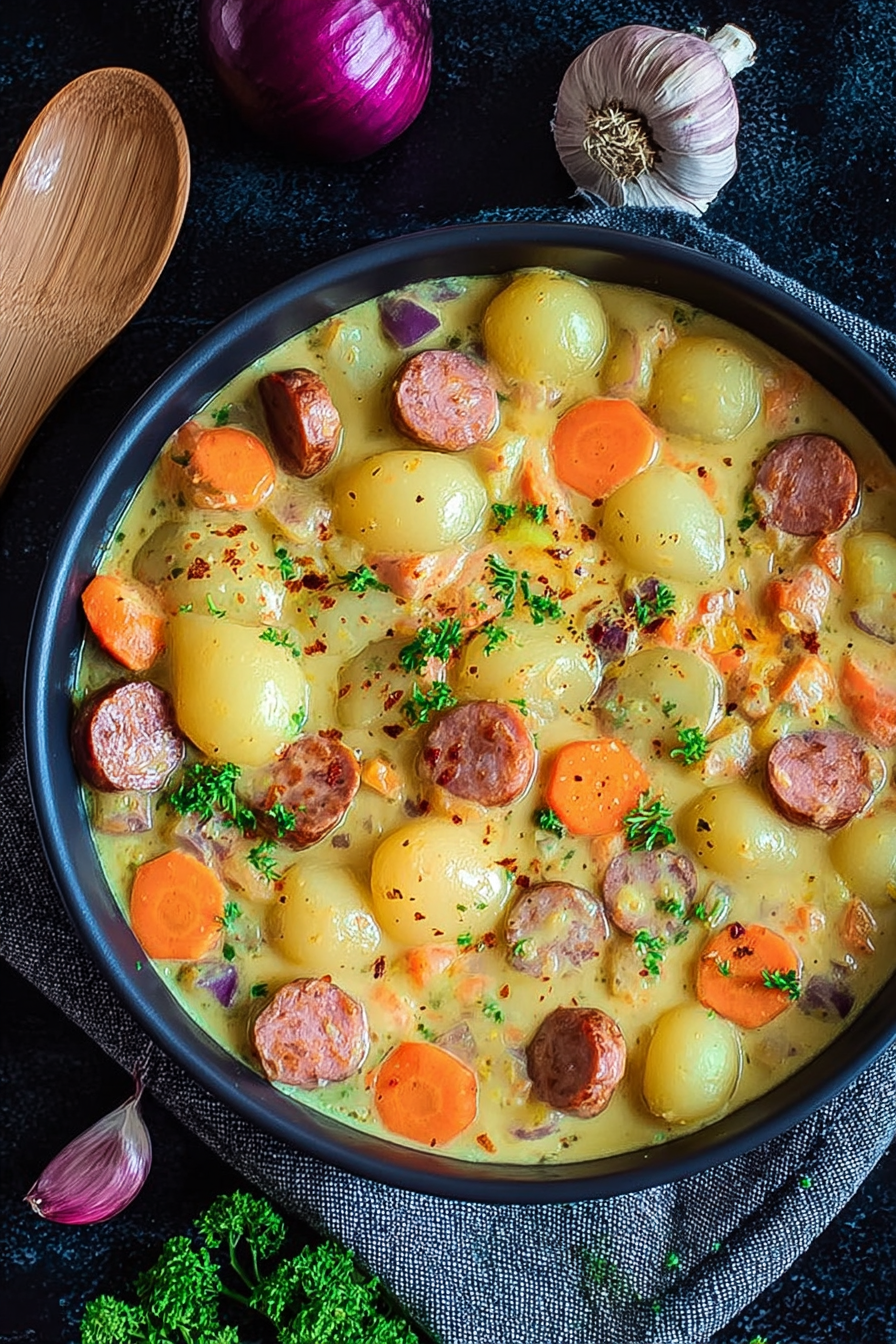 Eintopf mit Kartoffeln und Würstchen (einfaches Rezept) image 2