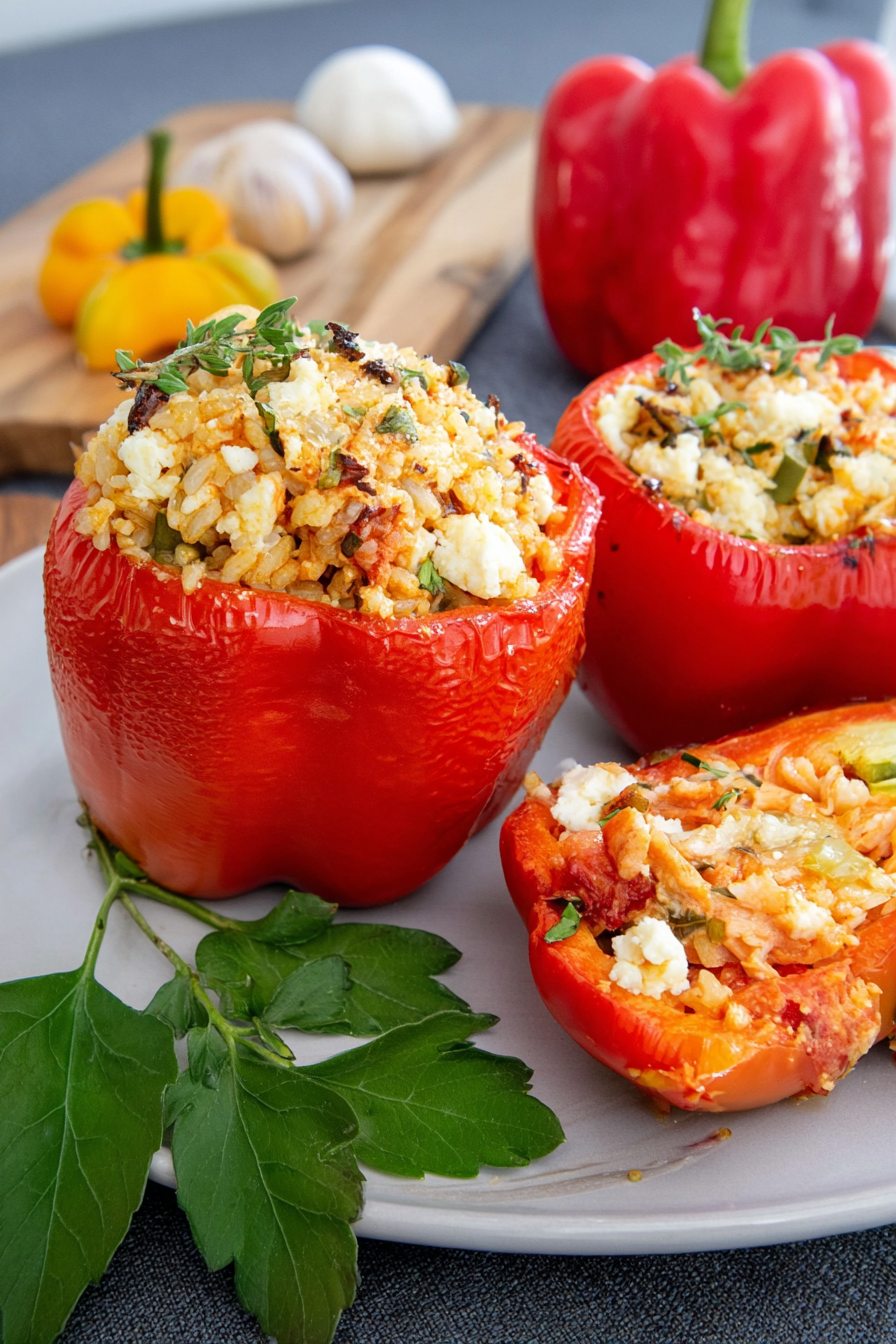 Vegetarisch gefüllte Paprika mit Reis und Feta image 2