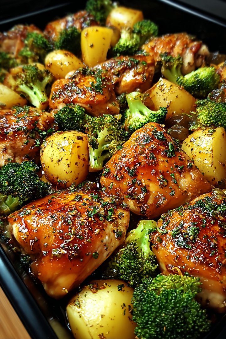 Honig-Knoblauch-Hähnchen mit Brokkoli und Kartoffeln aus dem Offen image 2