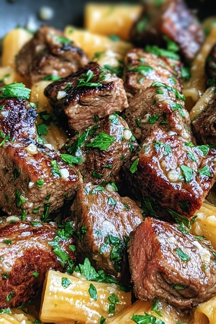 Knoblauchbutter-Steakspitzen mit käsigen Rigatoni genießen image 2