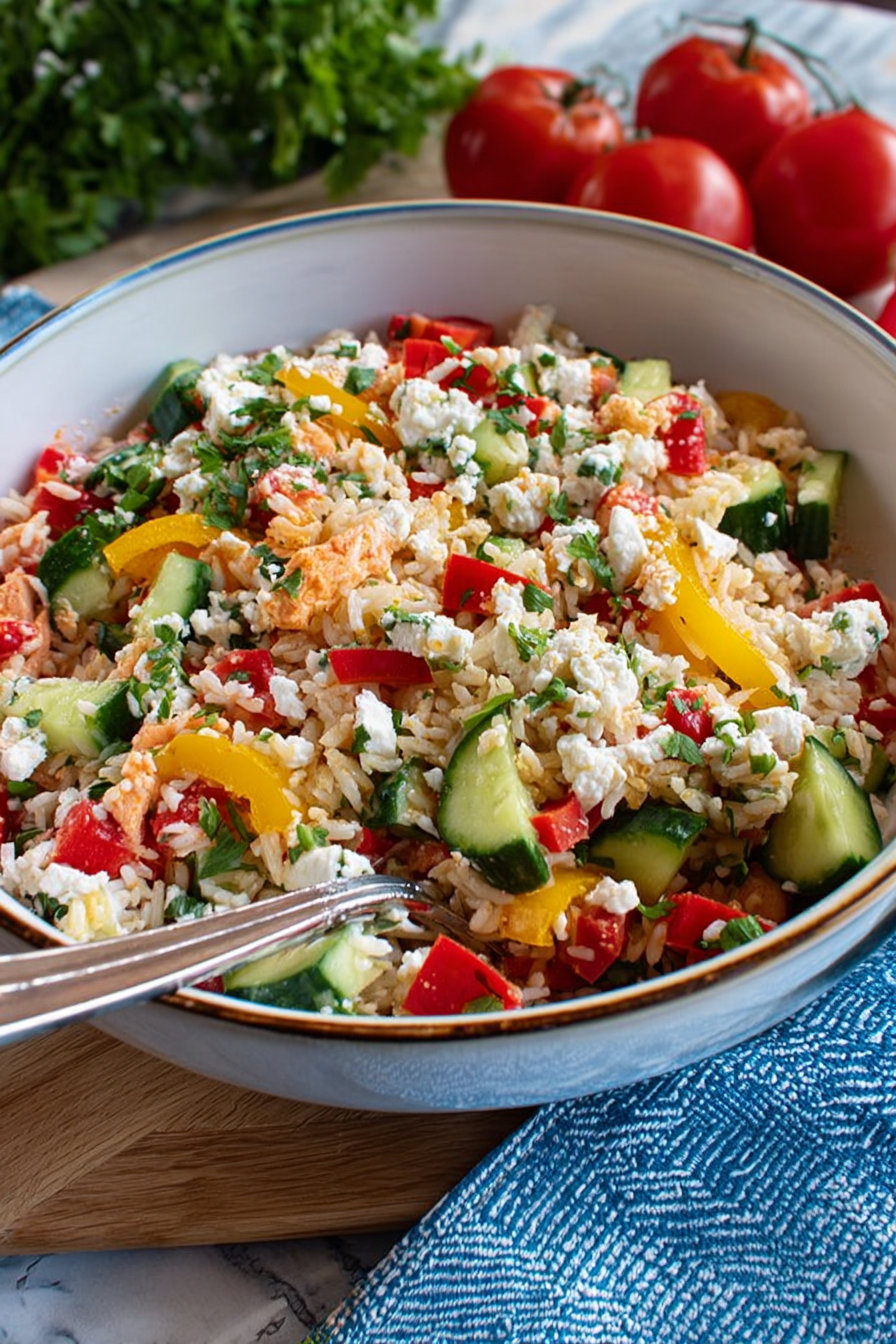 Mediterraner Reissalat mit Feta, Gurken und Paprika image 2