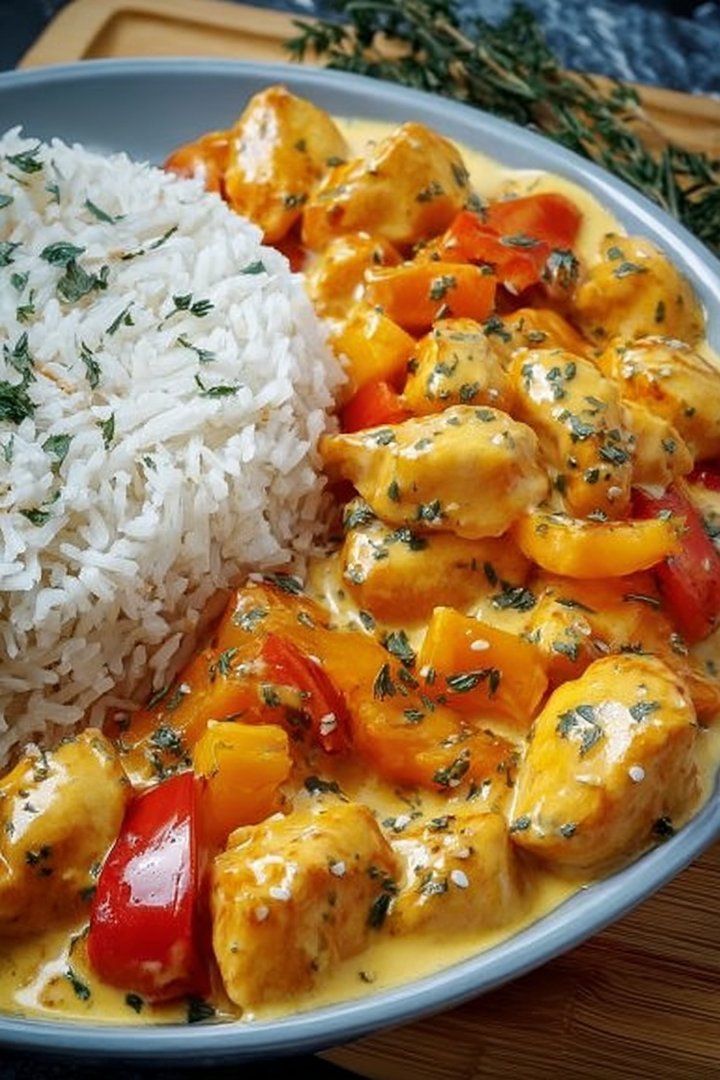 cremige Kürbis Hähnchen Pfanne mit Reis - einfaches Rezept image 2