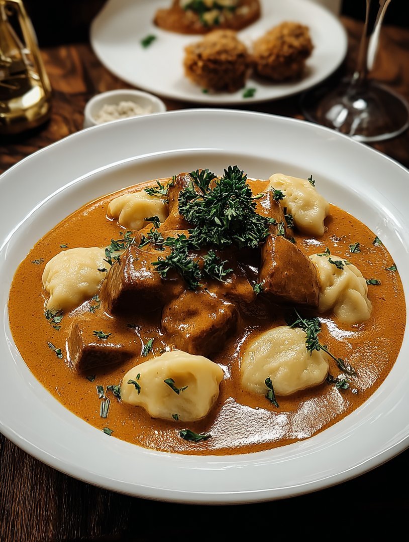 Butterzartes Rahmgulasch mit Serviettenknödel image 2